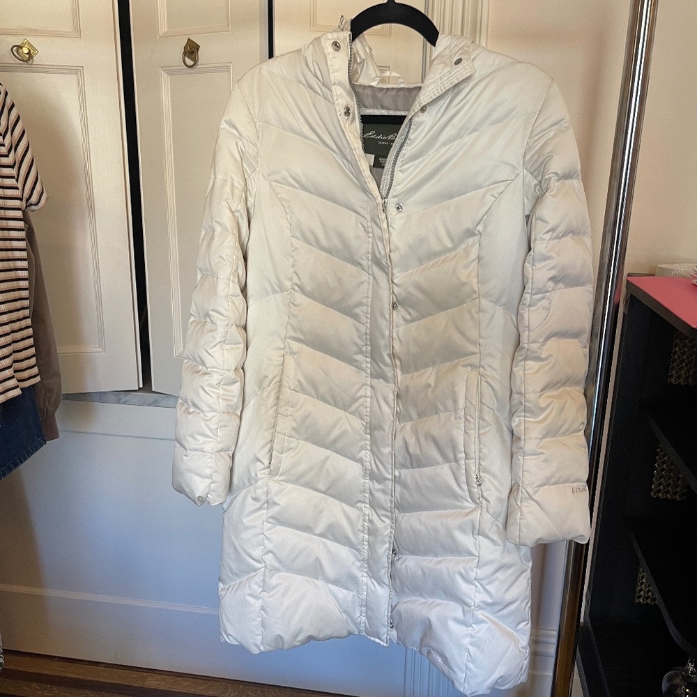 EDDIE BAUER Women's White Down Filled Winter Outdoor Puffer Hood Parka